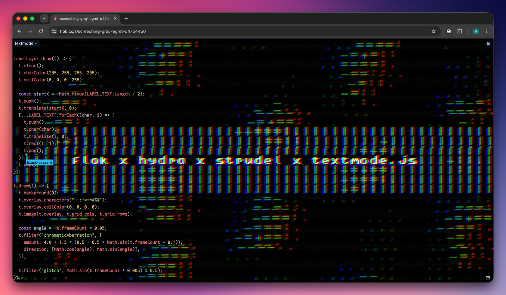 Real-time collaborative live coding platform integrating textmode.js with Hydra and Strudel.